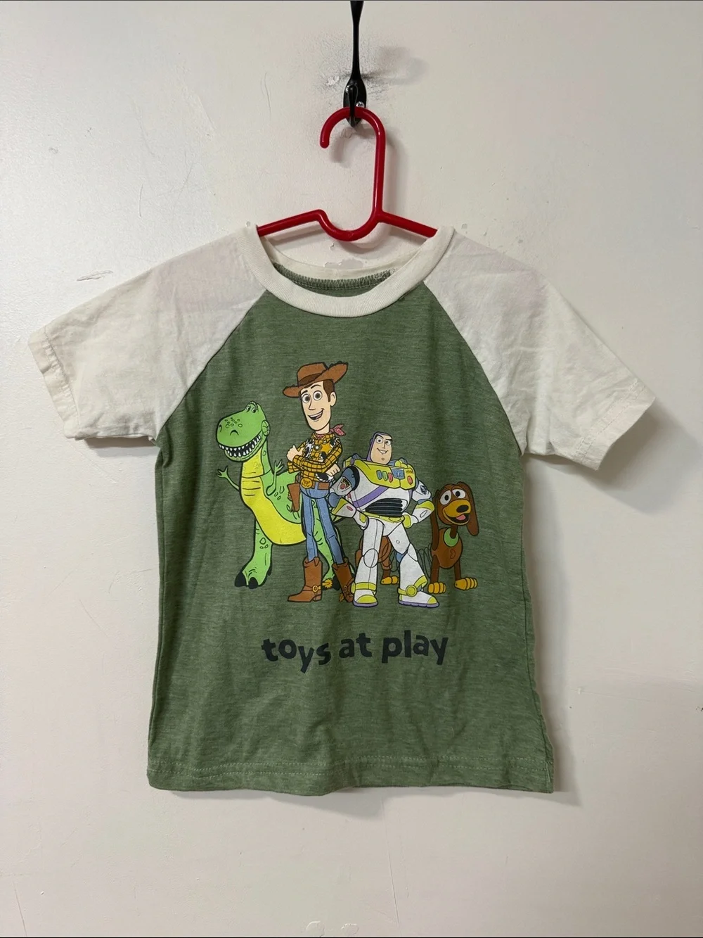 Disney Kids Raglan Tee - Green & White with Toy Story Characters